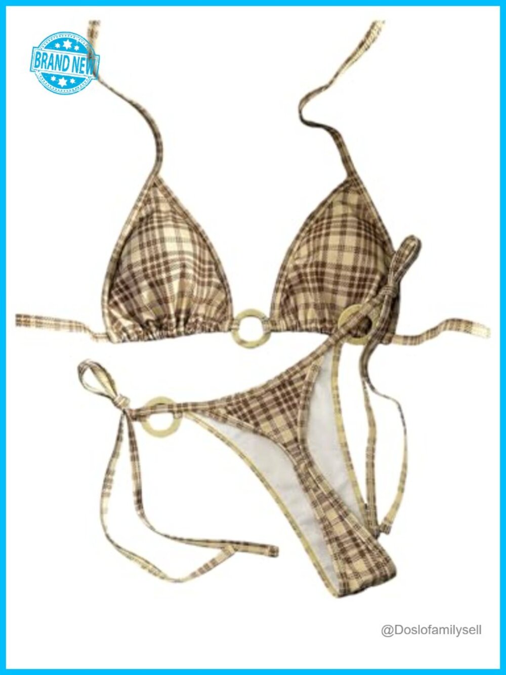 Women's Plaid Halter Triangle Bikini Set Two Piece Swimsuit